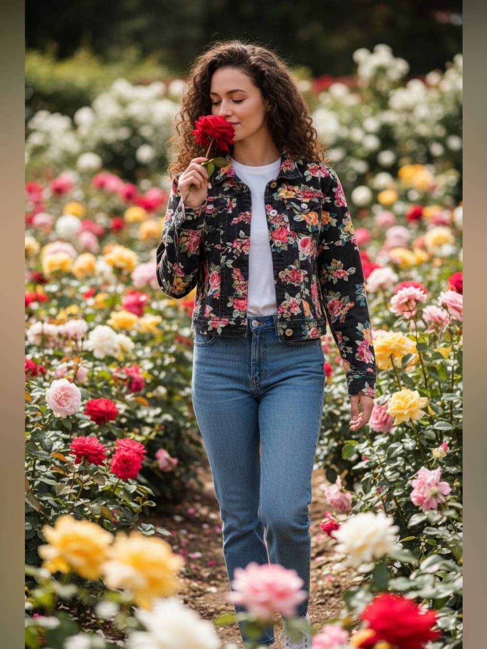 Vanilla Star Black Floral Denim Jacket Size M 🌹